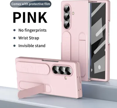 Produktbild von Hülle für Samsung Galaxy Z Fold 7 Schutzhülle mit Armband und Ständer, integriertem Bildschirm Pink