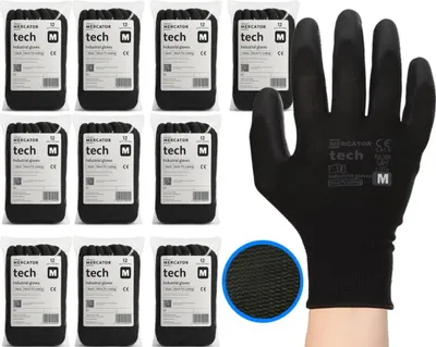 Zdjęcie produktu dla Rękawice Robocze MERCATOR Tech Black+Blackpoliuretan - M - 120 Par