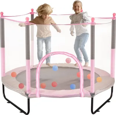 Produktbild von Mini-Trampolin für Kinder - Indoor-Rebounder mit Netz - 1545 mm - Rosa - Fitness-Spielgerät für aktive Kinder