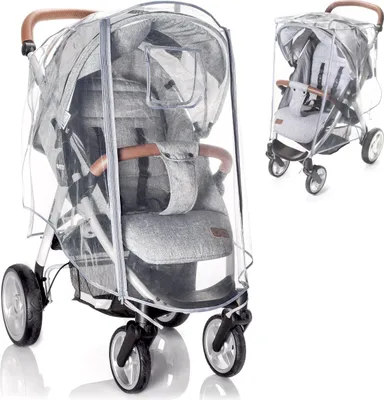 Produktbild von Zamboo Universal Regenschutz Buggy mit vollständiger Frontöffnung - Regenverdeck Kinderwagen & Sportwagen mit Fenster und Doppel Reißverschluss zum Öffnen - transparent, schadstofffrei