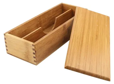 Bambus Besteck Aufbewahrungsbox mit Deckel, 27x11x6,6 cm