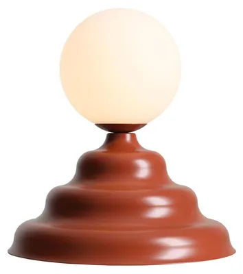 Produktbild von Tischlampe Metall Glas G9 Ø 23 cm rund 24 cm hoch Ziegelrot Weiß Kugel Schirm Modern Tischleuchte
