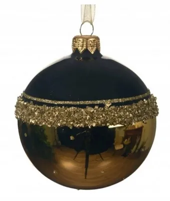 Image de Boule de Noël bleu marine et or verre 8 cm
