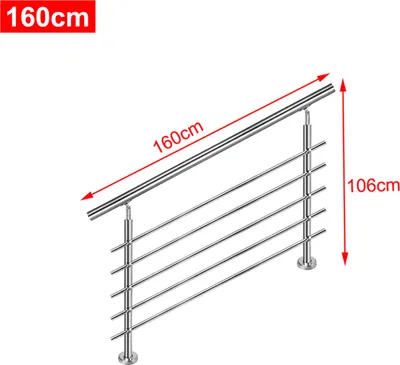 Obrázek produktu pro YARDIN Zábradlí z nerezové oceli venkovní zábradlí na schody zábradlí balkon s/bez příček (160 cm, 5 příček)