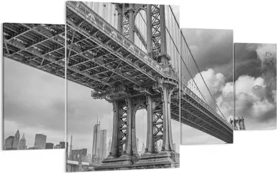Produktbild von Bild auf Leinwand - Leinwandbild - 4 Teile - Manhattan Brücke Schwarzweiß - 160x90cm - Wand Bild - Wanddeko - Wandbilder - Leinwanddruck - Bilder - Wanddekoration - Leinwand bilder - DL160x90-4156