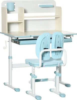 A child's adjustable desk and chair set against a white background.