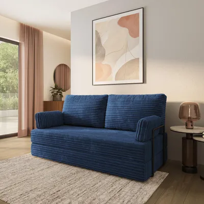 Produktbild von Masseno Schaumstoffsofa SILAR mit Schlaffunktion, Schlafsofa, Wohnzimmersofa, Couch, Sofa, Bettsofa, Kordstoff – Blau TILIA 77