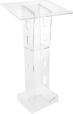 Produktbild von Acryl-Rednerpult - Podium - Bodenstehend - LED-Beleuchtung - Höhe 110 cm - Ablagefach - 220 V - Transparenter Acryl - Violett