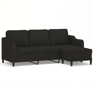 Image de Canapé à 3 places avec repose-pieds Noir 180 cm Tissu