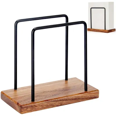 Serviettenhalter aus Metall und Holz, 15 x 13,5 x 7,4 cm, schwarz