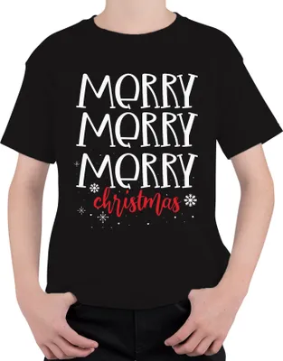 Produktbild von Merry Merry Merry Christmas - Weihnachten Weihnachtsgeschenk Christmas Uni Kinder T-Shirt, Schwarz, 152