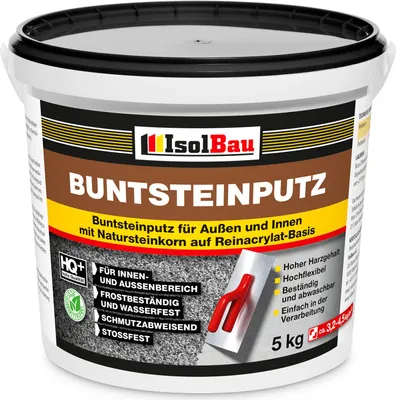 Produktbild von Isolbau - Buntsteinputz für Außen und Innen (Anthrazit) 5 kg - BP100 Mosaikputz Dekorationsputz Frostsicher, Wasserfest, Stoßfest
