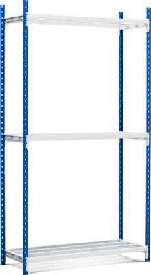 Produktbild von Fachbodenregal MAXIMUS Pro | Grundregal | HxBxT 200x150x80cm | 3 Ebenen | offener Fachboden | Fachlast 236kg | Lichtblau/Lichtgrau