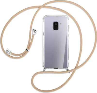 Produktbild von Handykette Backcover-Schutzhülle mit Band (Metall silberfarben) für Samsung Galaxy A8 Plus 2018 - beige