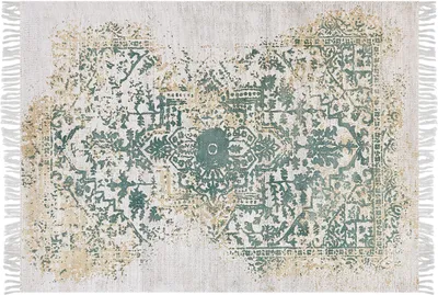 Produktbild von BELIANI Teppich Beige u. Grün Viskose 140 x 200 cm Rechteckig Kurzflor mit Fransen Orientalisches Muster Rechteckig Wohnzimmer Schlafzimmer Flur
