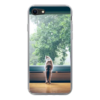 Produktbild von MuchoWow® Handyhülle Schutzhülle Hülle für iPhone 7 Katze - Fenster - Pflanzen Silikon Softcase Handy Hülle - Kartenhalter