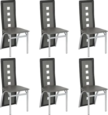 Produktbild von 6er-set Esszimmerstühle Stuhl Hochlehner Polsterstuhl Sitzgruppe Essgruppe Esszimmerstuhl Wartestuhl  Besucherstuhl （Grau-schwarz）