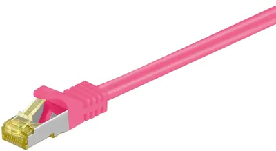 Zdjęcie produktu dla Goobay 91650 Kabel krosowy RJ45 CAT 6A S/FTP (PiMF), 500 MHz z surowym kablem CAT 7, magenta, 15 m - bezhalogenowy LSZH, miedź, wtyczka RJ45 (CAT 6A)