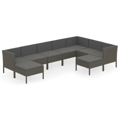 Immagine prodotto di Set da giardino 9 pezzi vidaXL con cuscini, in rattan sintetico grigio