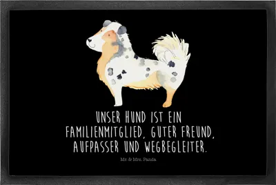 Produktbild von Mr. & Mrs. Panda Fußabtreter Hund Australien Shepherd 50 x 75 cm - Schwarz - Geschenk, Bodenvorleger, Schmutzmatte, Sprüche, Familie, Spruch, Schmutzfangmatte, Fussmatte