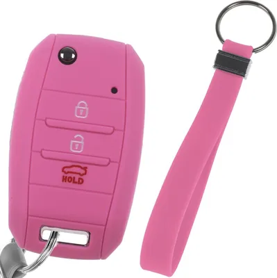 Produktbild von Auto Schlüssel Silikon Schutz Hülle + Schlüsselband Rosa Kompatibel mit KIA Picantio Rio Ceed Soul Sportage Stonic Carens 3 Tasten Klappschlüssel