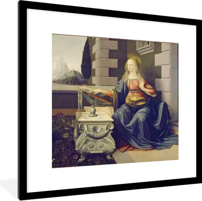 Produktbild von MuchoWow® Gerahmtes Poster Die Verkündigung - Leonardo da Vinci 40x40 cm - Poster mit Schwarzem Bilderrahmen Wandposter Rahmen Foto Bilder - Poster - Plakat im Rahmen