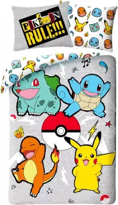 Produktbild von Unyqoos® Pokémon Wendebettwäsche – doppelseitig bedruckter Bettbezug 140 x 200 cm mit Kissenbezug, 70% Polyester/30% Baumwolle, Einzelbett, Pikachu & Charmander