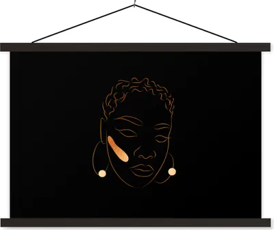 Produktbild von MuchoWow® Textilposter Frau - Gold - Strichzeichnung 120x80 cm mit schwarzem Rahmen - Wanddeko
