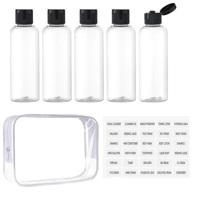 Produktbild von 4er-Set 100 ml Reise-Flaschen, auslaufsicher, nachfüllbar, transparent, für Shampoo, Lotion & Conditioner, ideal für unterwegs und Reisen