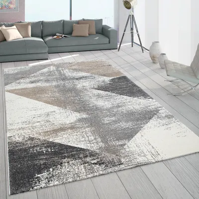 Produktbild von Teppich Wohnzimmer Kurzflor Vintage Design Abstraktes Muster Pastell Grau Beige Grösse 160x230 cm
