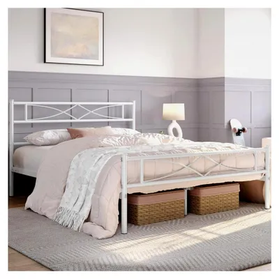 Produktbild von Metallbett 140 x 200 cm Bettrahmen mit hohem Kopfteil für Gästezimmer mit Lattenrost und Stauraum in Weiß