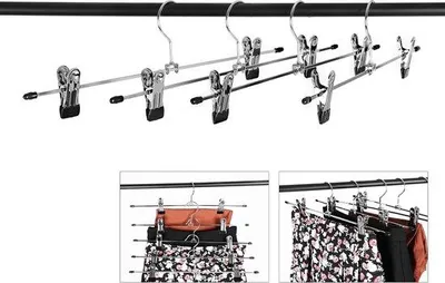Produktbild von Metallischer Haken für Hosen, 31 cm Kleiderhaken, anti-slip, für Hosen, Röcke und Socken, Haken für Röcke mit Klammern, Set aus 20, gute Belastbarkeit, verchromt, schwarz-silber CRI003-20