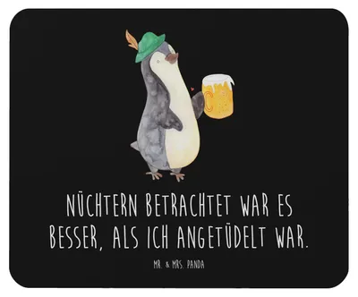 Produktbild von Mr. & Mrs. Panda Mouse Pad Pinguin Bier - Schwarz - Geschenk, , Beschwippst, pc mauspad, Angetüdelt, Mousepad, computer, mausteppich