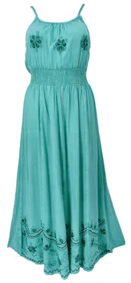 Produktbild von Besticktes Boho Sommerkleid, Langes Besticktes Kleid - Türkisgrün, Damen, Viskose, Kleider