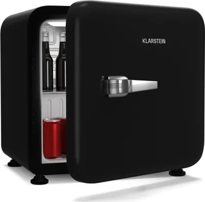 Image de Klarstein Audrey Evo 43L Mini Frigo - Design Rétro, Silencieux 40 dB, Thermostat Réglable, Porte Réversible, Petit Frigo de Chambre, Bureau, Noir