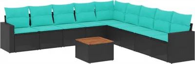 Produktbild von vidaXL 10-tlg. Garten-Sofagarnitur mit Kissen Schwarz Poly Rattan
