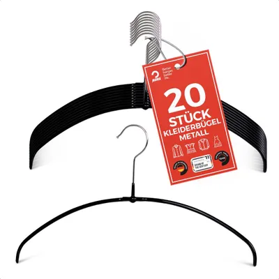 Produktbild von MAWA Light Kleiderbügel, 20er-Set, rutschfest, 36 cm, Schwarz, ideal für Blusen