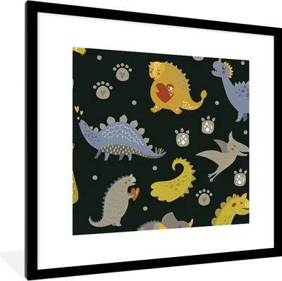 Produktbild von MuchoWow® Gerahmtes Poster Dino - Kinder - Schnittmuster - Jungen - Mädchen - Dinosaurier 40x40 cm - Poster mit Schwarzem Bilderrahmen Wandposter Rahmen Foto Bilder - Poster - Plakat im Rahmen