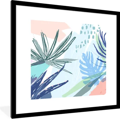 Produktbild von MuchoWow® Gerahmtes Poster Sommer - Tropisch - Blau - Pflanze 40x40 cm - Poster mit Schwarzem Bilderrahmen Wandposter Rahmen Foto Bilder - Poster - Plakat im Rahmen