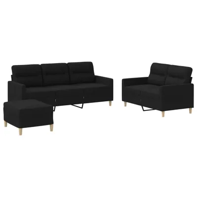 Produktbild von 3-tlg. Sofagarnitur mit Kissen Schwarz Stoff