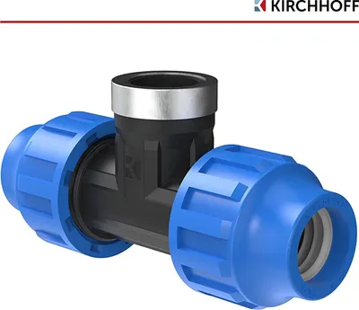 Produktbild von KIRCHHOFF T-Übergangsstück mit Innengewinde, Kunststoff 20 mm x 1/2" x 20 mm, für HDPE Rohr, Gartenbewässerung, DVGW , EU