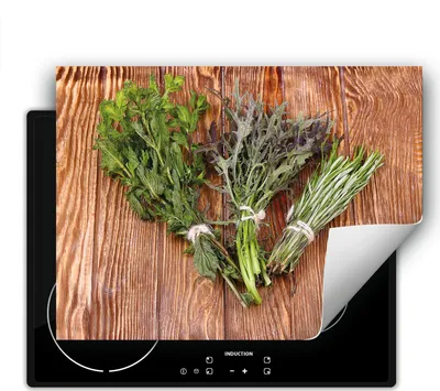 Produktbild von DarHaus Herdabdeckplatte 80x52 cm Anti Rutsch Matte Aufrollbar, Holz - Kräuter