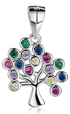 Produktbild von MATERIA by Matthias Wagner Baum Anhänger Silber 925 mit bunten Zirkonia wahlweise mit Kette KA-518-Bunt