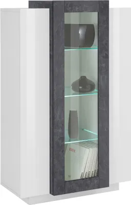 Image de Vitrine >Catania< in Weiß-Hochglanz - 80x120,5x38cm (BxHxT)