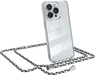 Produktbild von EAZY CASE Handykette kompatibel mit Apple iPhone 14 Pro, Handyhülle mit Umhängeband, Handykordel, Schutzhülle Clear, Band in Schwarz