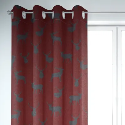Produktbild von SCHÖNER LEBEN. Vorhang mit Hirschen rot grau 245cm oder Wunschlänge Aufhängung Ösen