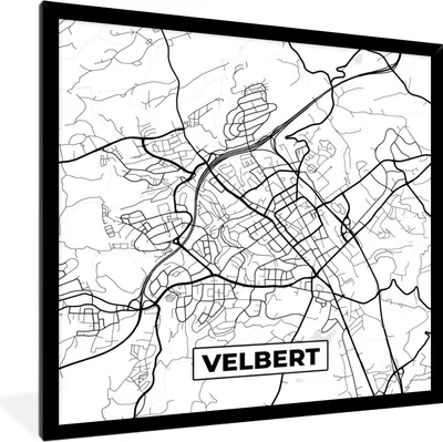 Produktbild von MuchoWow® Gerahmtes Poster Velbert - Karte - Stadtplan 40x40 cm - Poster mit Schwarzem Bilderrahmen Wandposter Rahmen Foto Bilder - Mit Rahmen - Wanddekoration Schlafzimmer