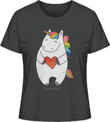 Produktbild von Mr. & Mrs. Panda Damen Basic T-Shirt Einhorn Herz Größe XL - Anthrazit - Geschenk, Kurzarmshirt, Unicorn, Lustig, Oberteil, Sommershirt, Einhörner, für Frauen, Freundin