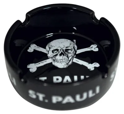 Produktbild von FC St. Pauli Aschenbecher Totenkopf Schwarz, Original Fanartikel, Schwarzer Aschenbecher mit Totenkopf-Aufdruck, Keramik