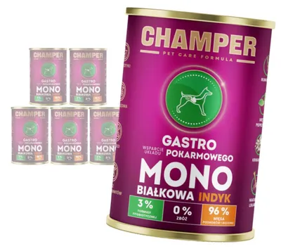 Zdjęcie produktu dla Champer Gastro 6x400g Monobiałkowa Mokra Karma Dla Psa Z Indykiem Wsparcie Układu Pokarmowego